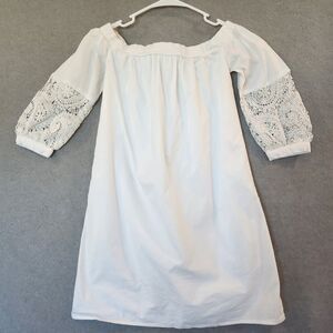 Charlotte Russe White Midi Dress‎ XS Lace Crochet Sleeves Boho